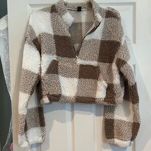 Plaid Sherpa Zip-Up Jacket